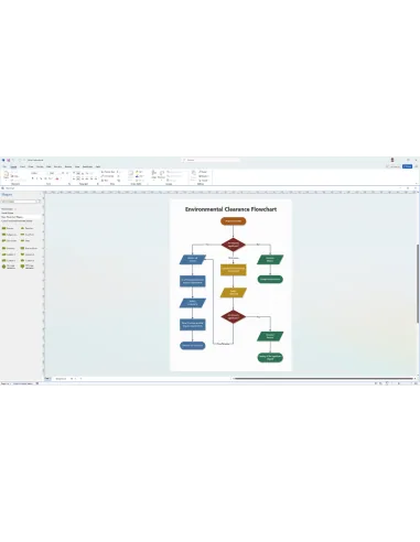 Ventana de Visio Professional 2024 con el efecto de transparencia Mica y un diagrama de flujo